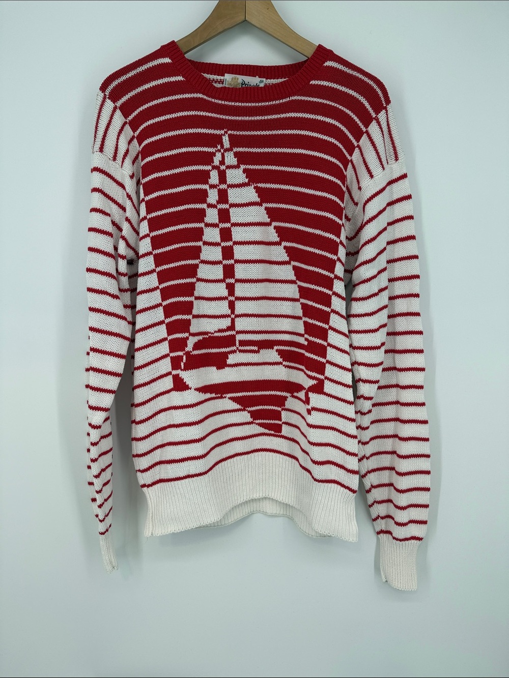Pringle of Scotland Vintage  Red and White Striped Sailboat Knit Sweater